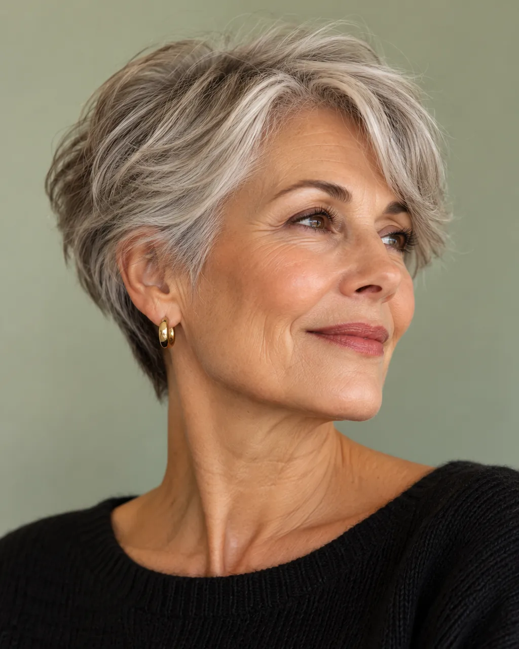 A woman in her sixties with a short silver-grey cut