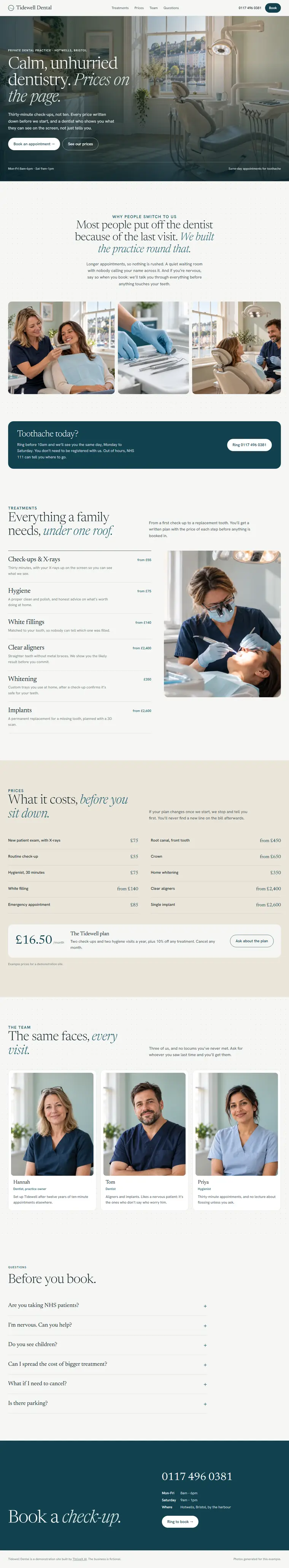 The Tidewell Dental example site, a private dentist in Bristol